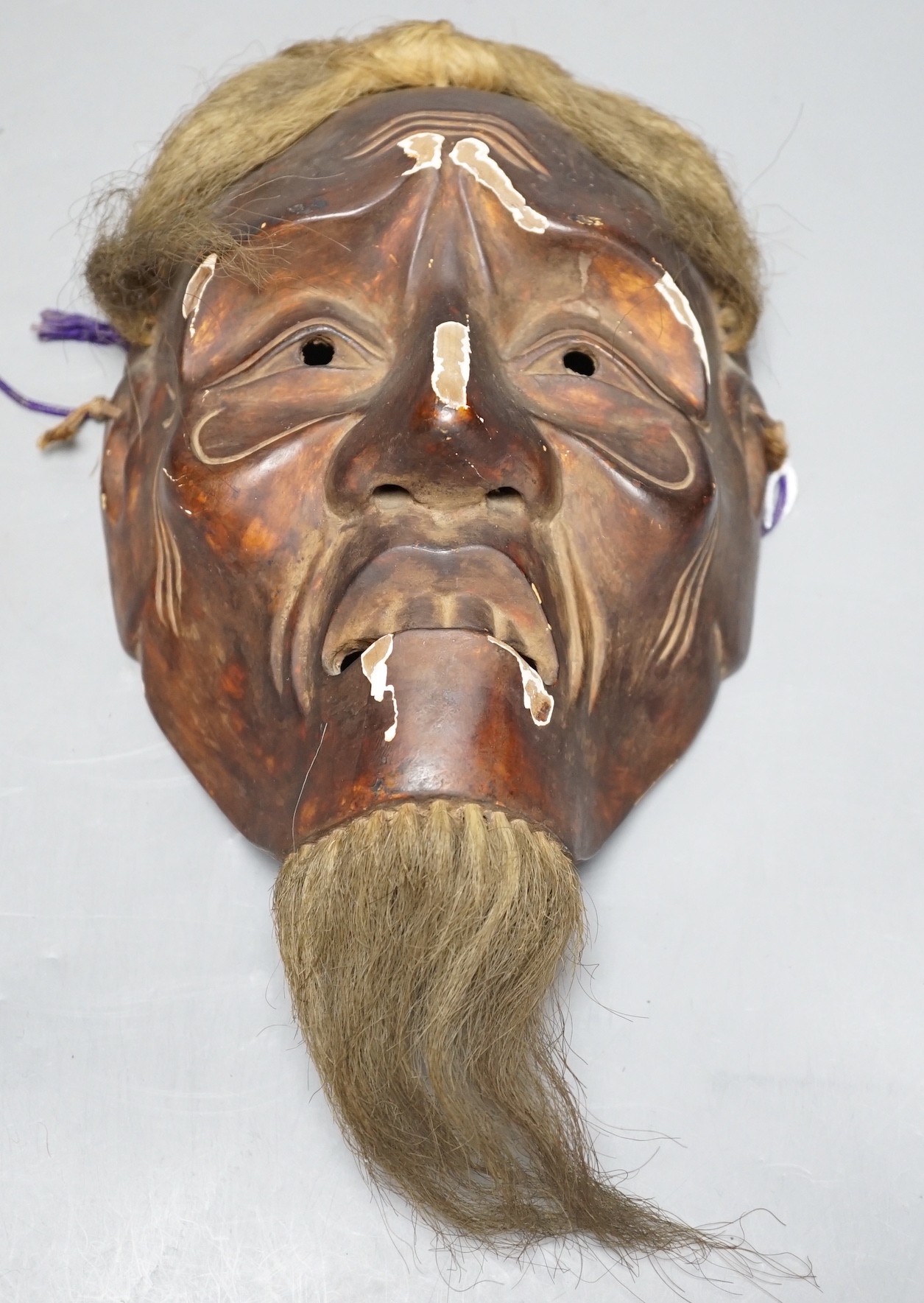 An unusual Japanese Noh mask, Edo period 17th/18th century, 30cm high including beard